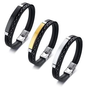 Leather stainless bangle Men Bracelet
